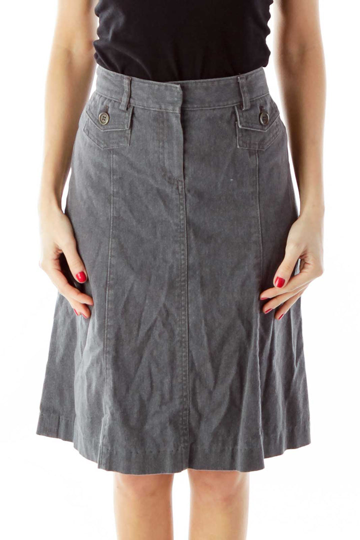 Gray Pocked A-Line Denim Skirt