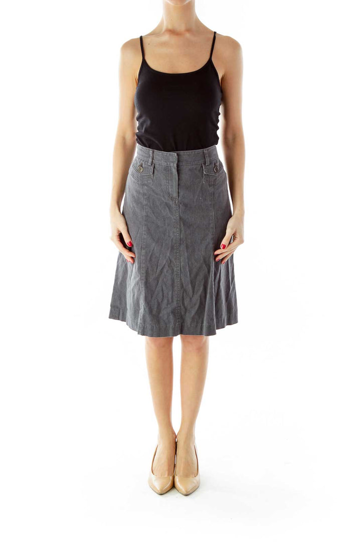 Gray Pocked A-Line Denim Skirt