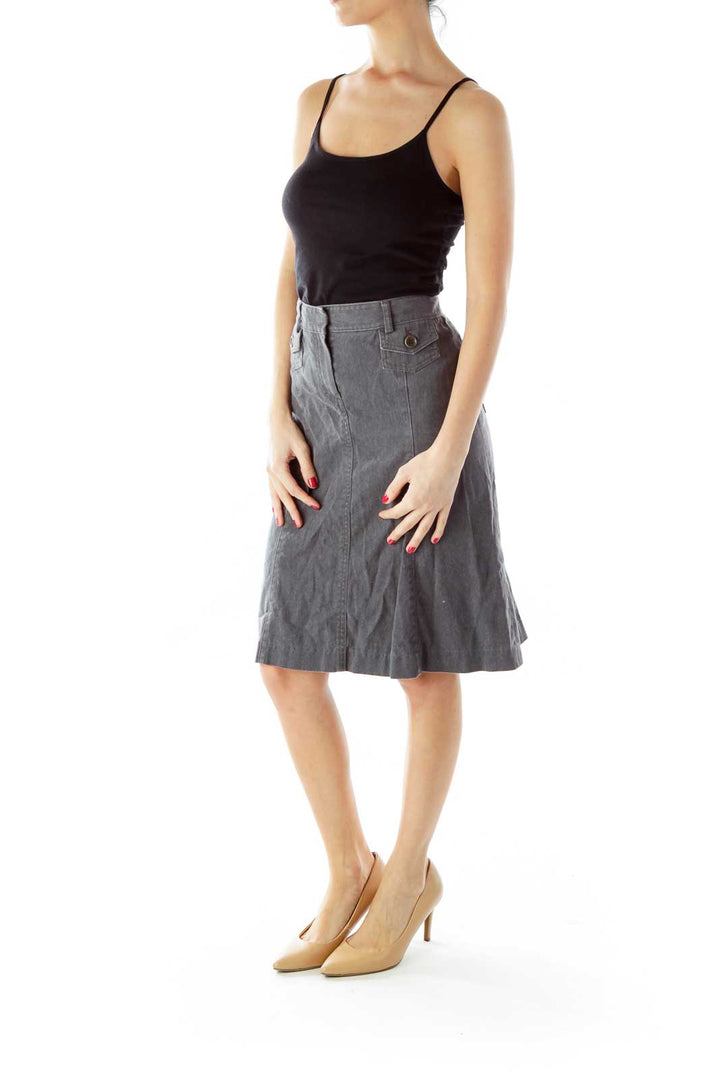 Gray Pocked A-Line Denim Skirt