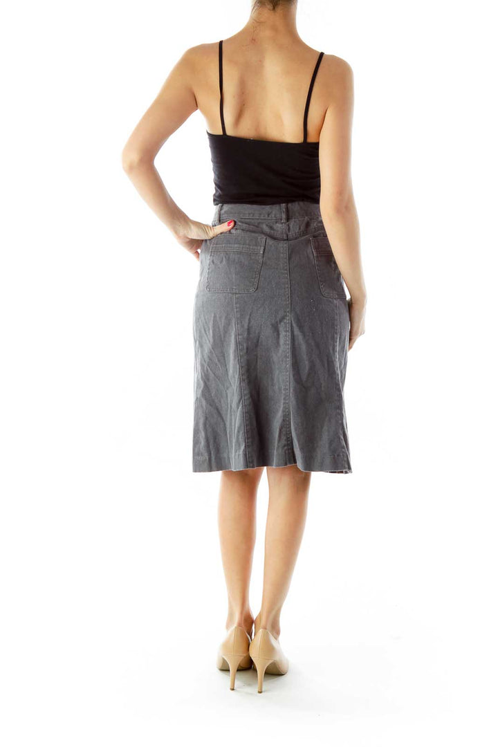 Gray Pocked A-Line Denim Skirt