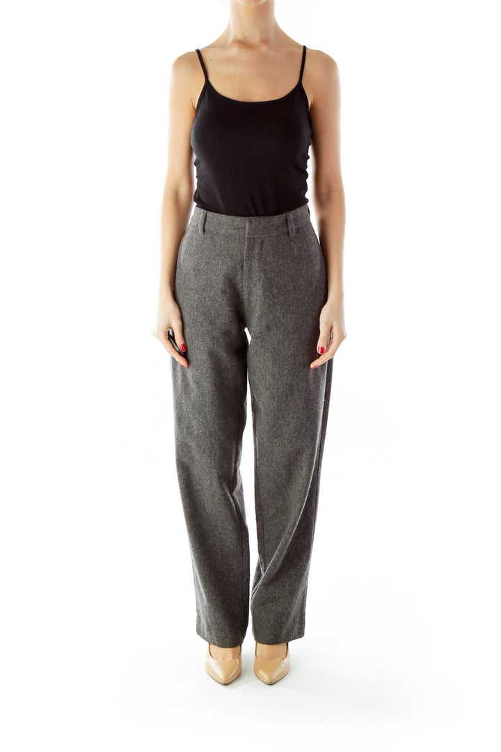 Gray Wide-Leg Wool Pants