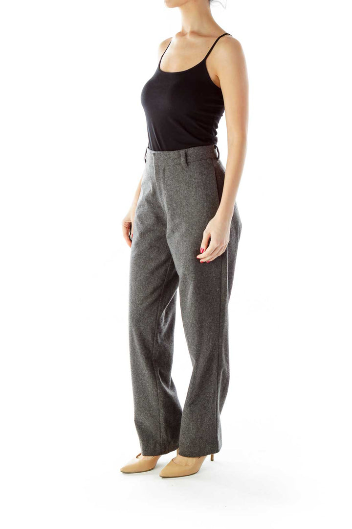 Gray Wide-Leg Wool Pants