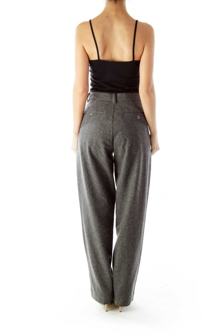 Gray Wide-Leg Wool Pants