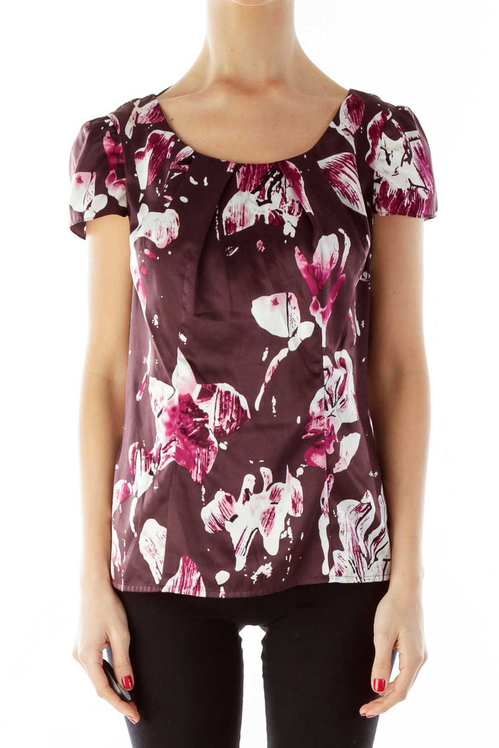 Purple Floral Satin Top