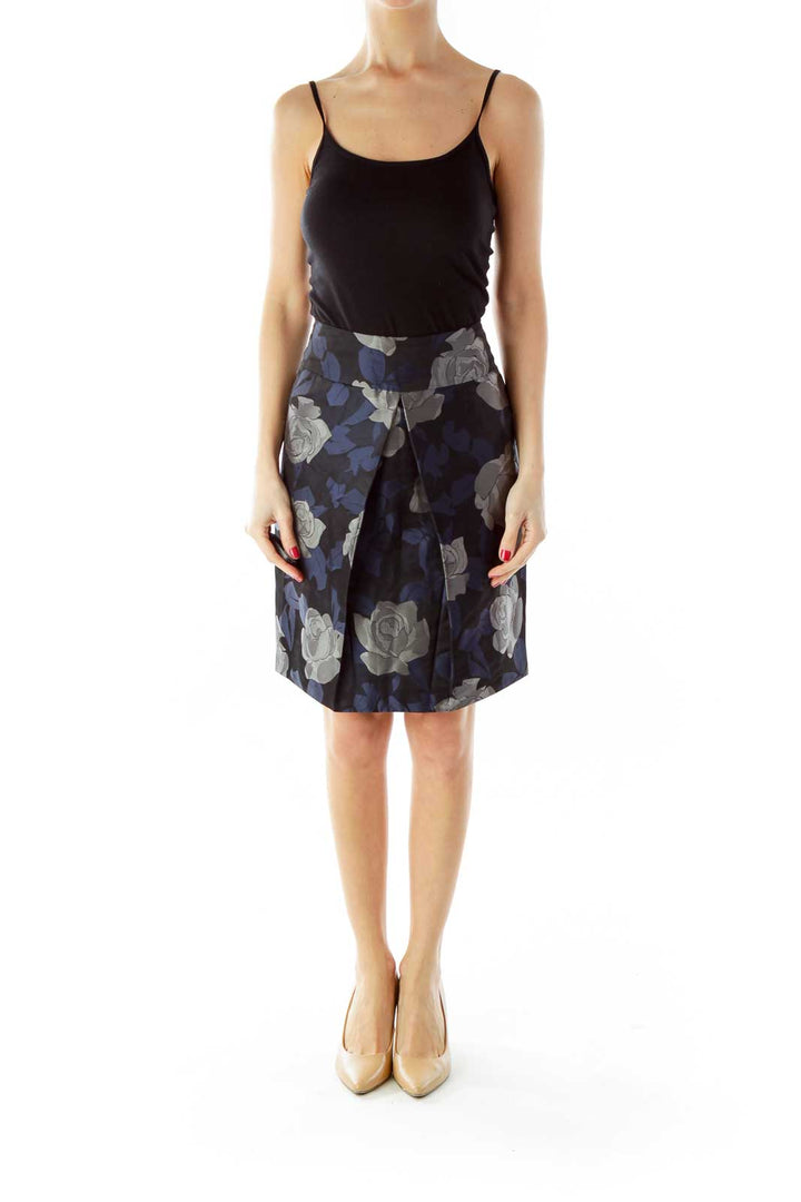 Navy Gray Black Pleated Pencil Skirt