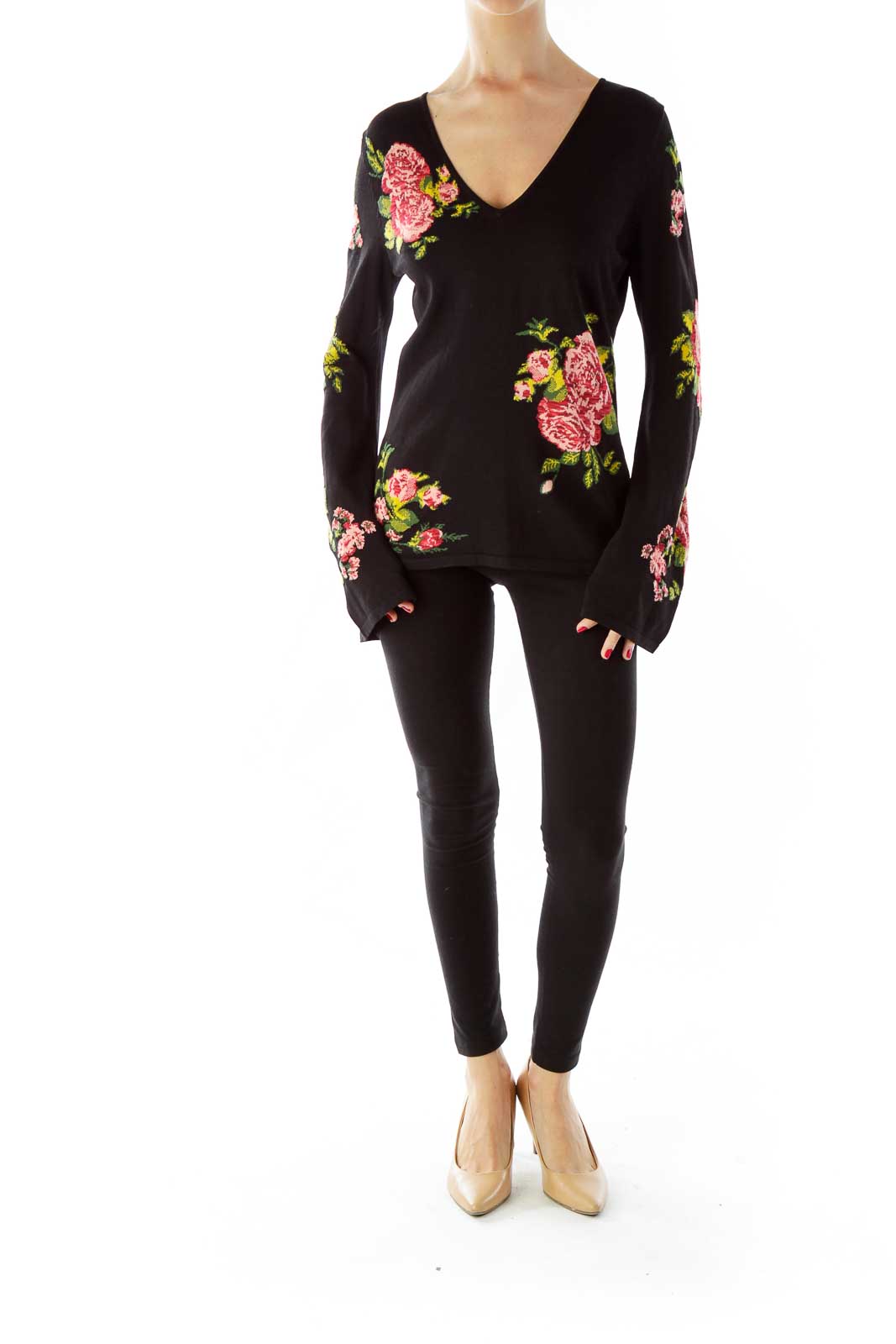 Black Multicolor Flower Embroidered Blouse