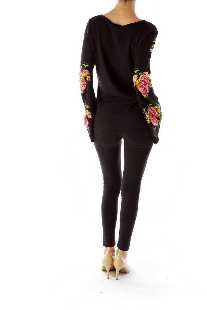 Black Multicolor Flower Embroidered Blouse