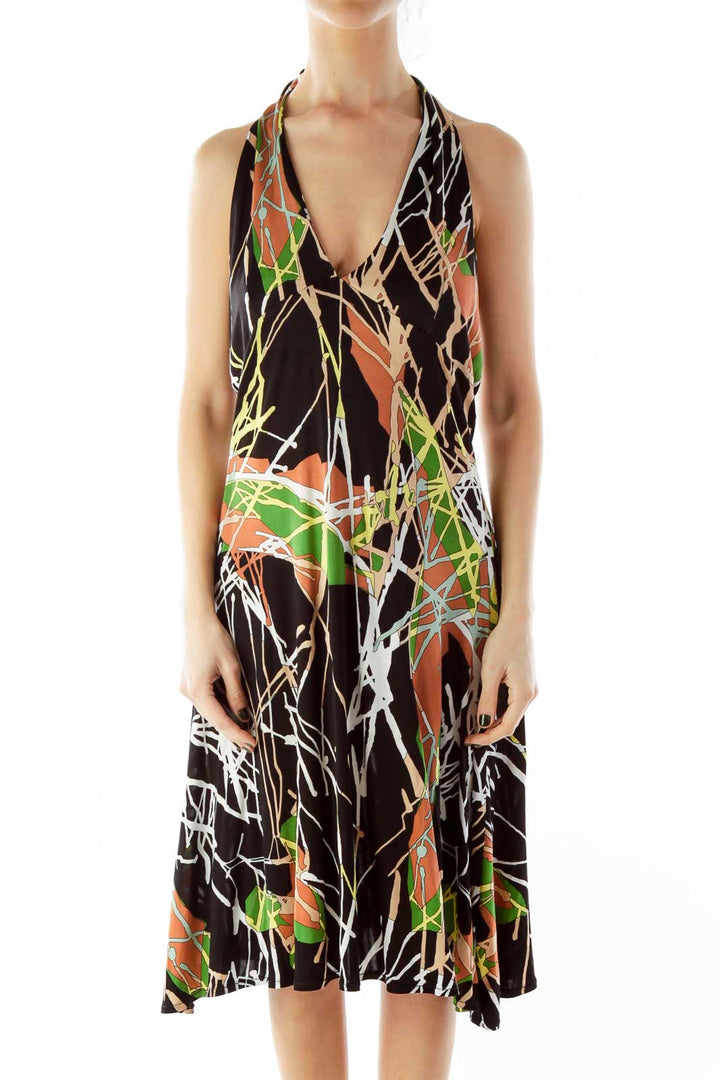 Multicolor Print Halter Dress