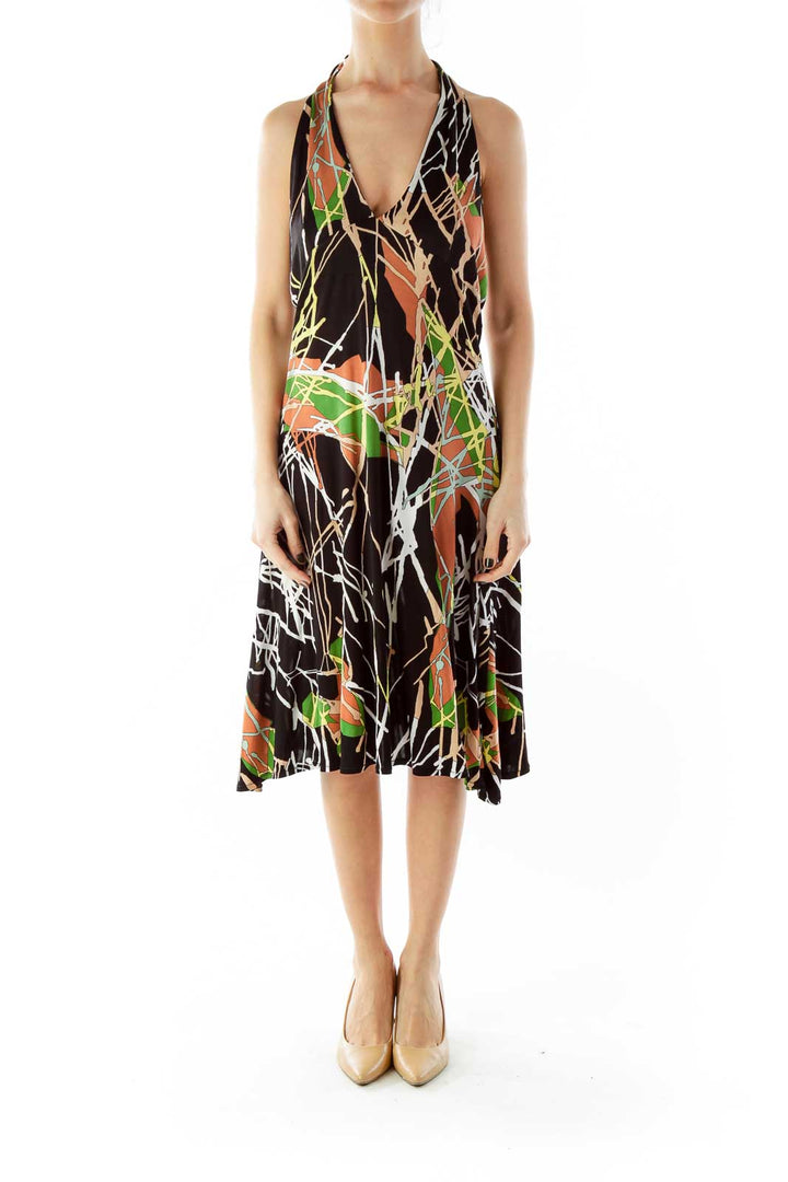 Multicolor Print Halter Dress