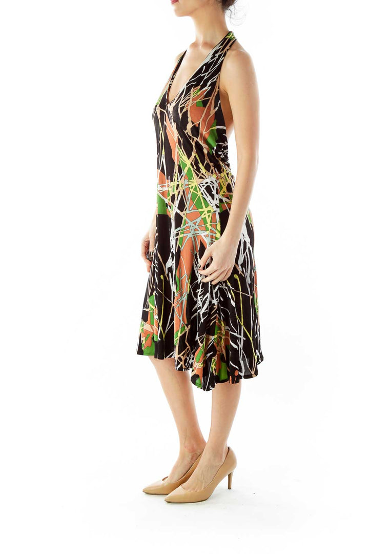 Multicolor Print Halter Dress