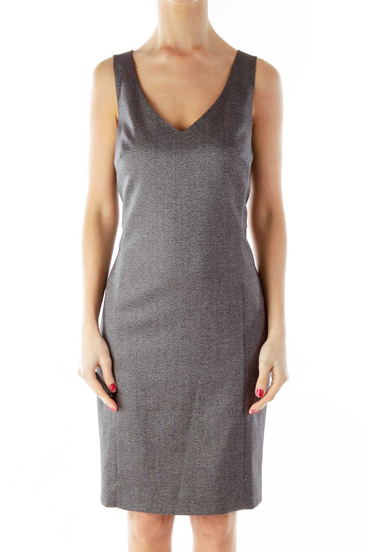 Gray V-Neck Sleeveless Work Dress