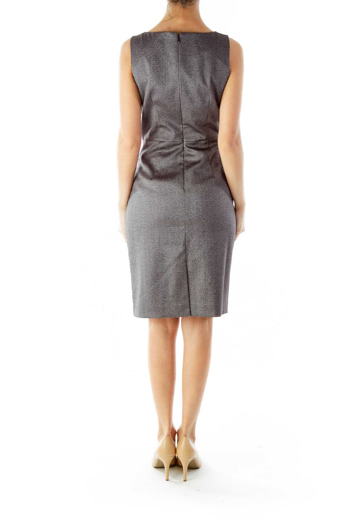 Gray V-Neck Sleeveless Work Dress