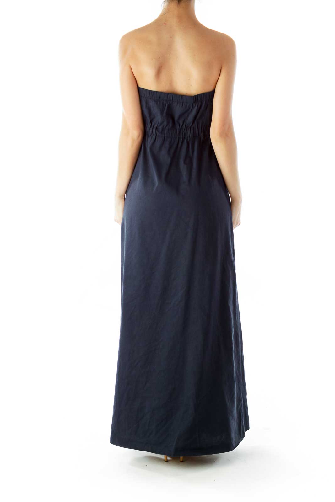 Navy Strapless Elastic Linen Maxi Dress