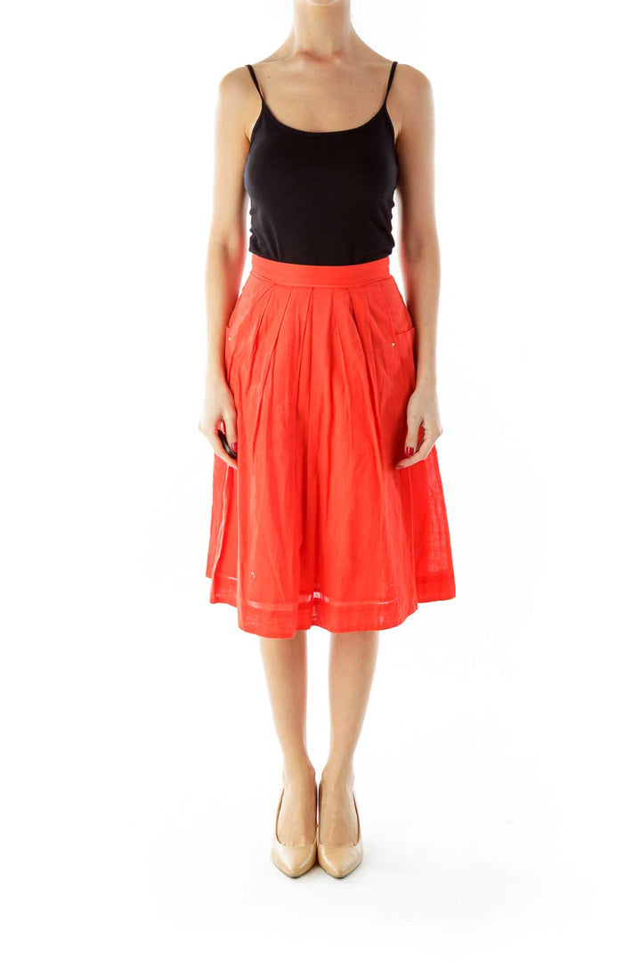 Red Fared Pleated Skirt