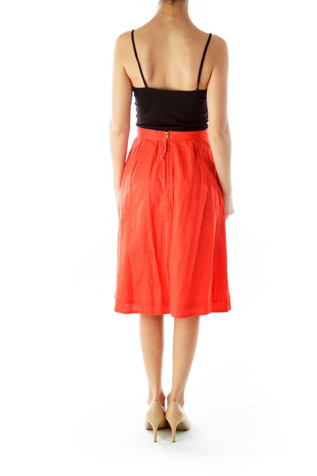 Red Fared Pleated Skirt