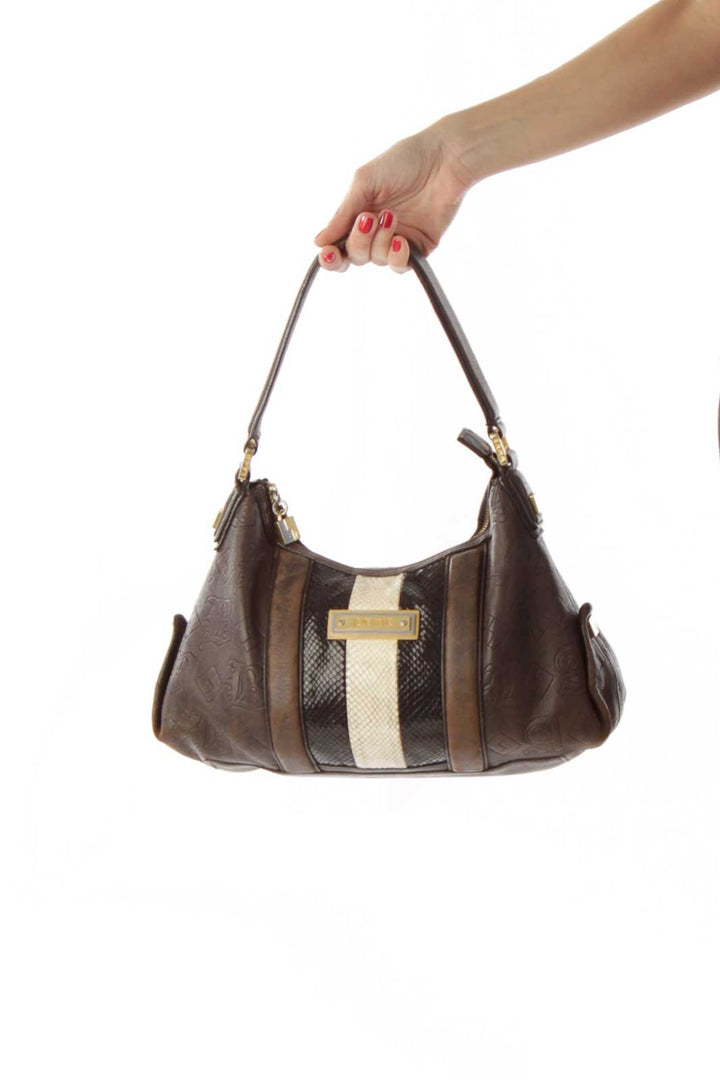 Brown Multicolor Textured Faux Snake Skin Shoulder Bag