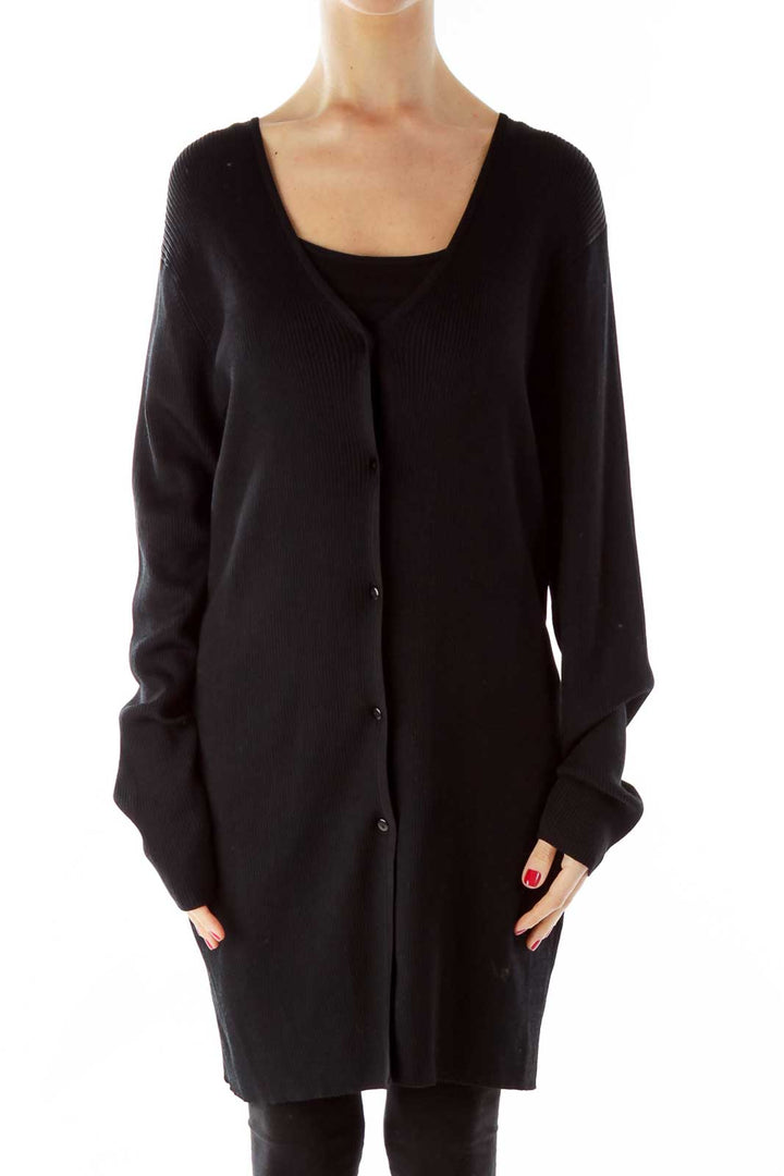 Black Buttoned Elastic Cardigan