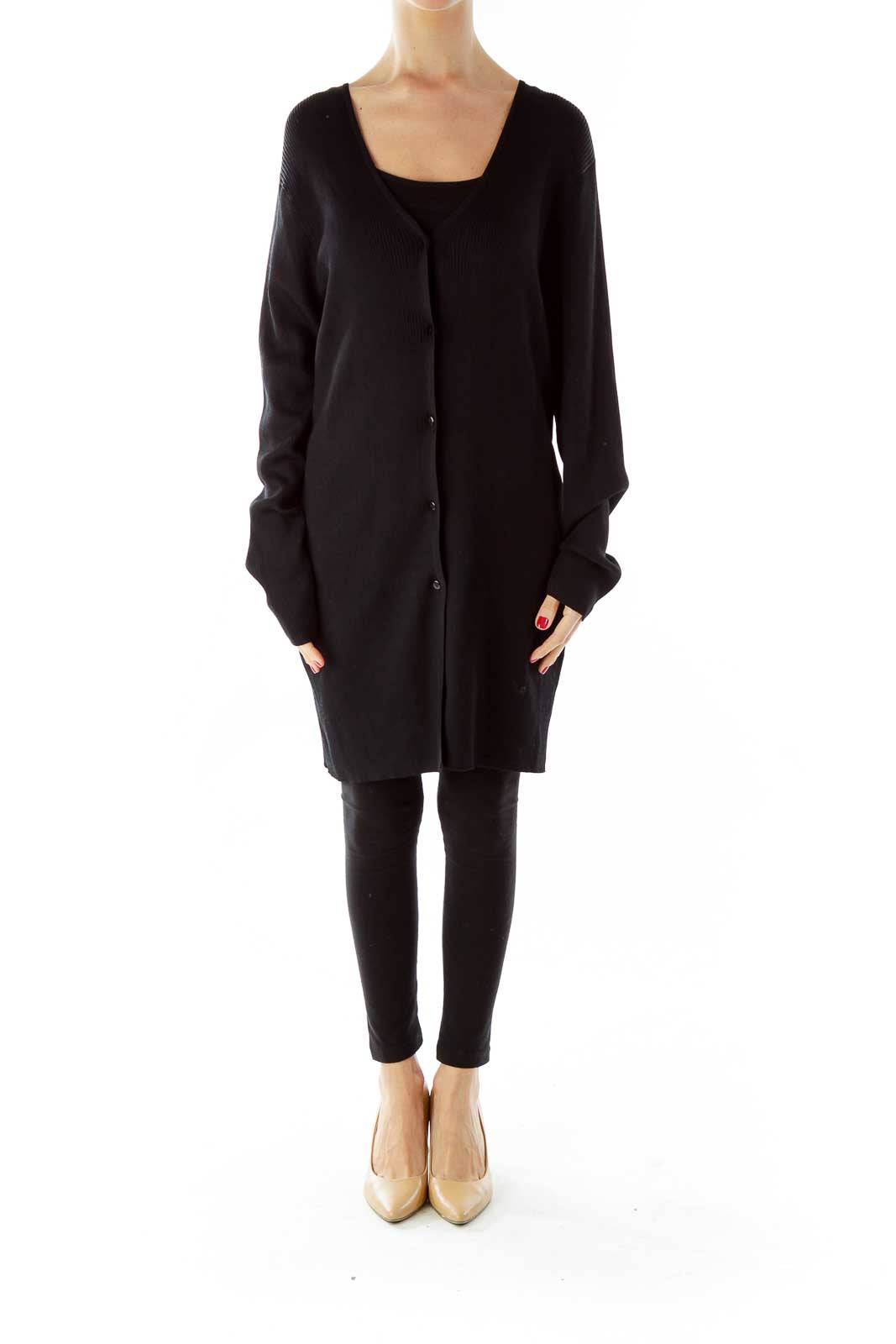 Black Buttoned Elastic Cardigan