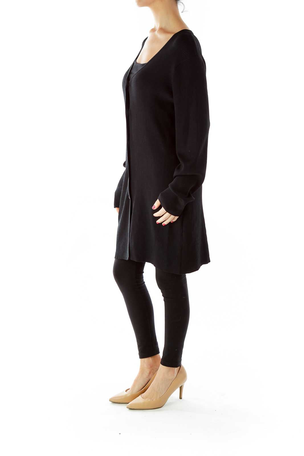 Black Buttoned Elastic Cardigan