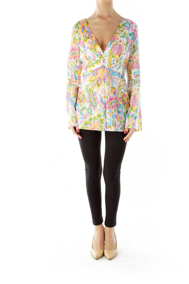 Multicolor Flower V-Neck Blouse