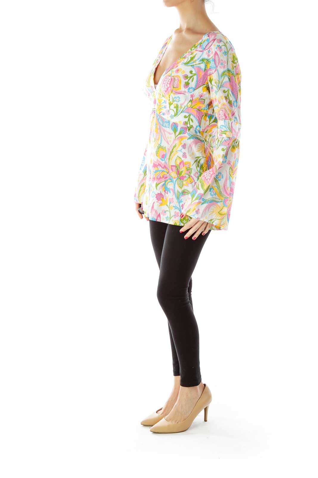 Multicolor Flower V-Neck Blouse