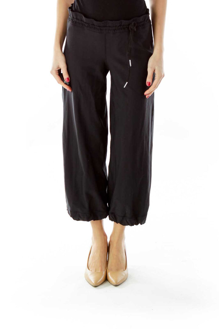 Black Drawstring Cropped Sports Pants