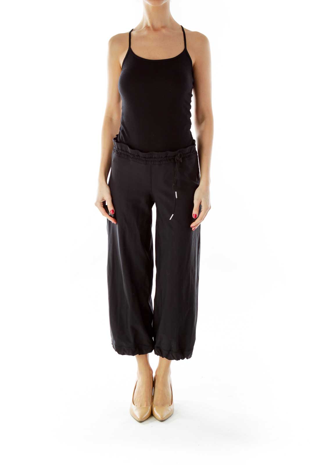 Black Drawstring Cropped Sports Pants