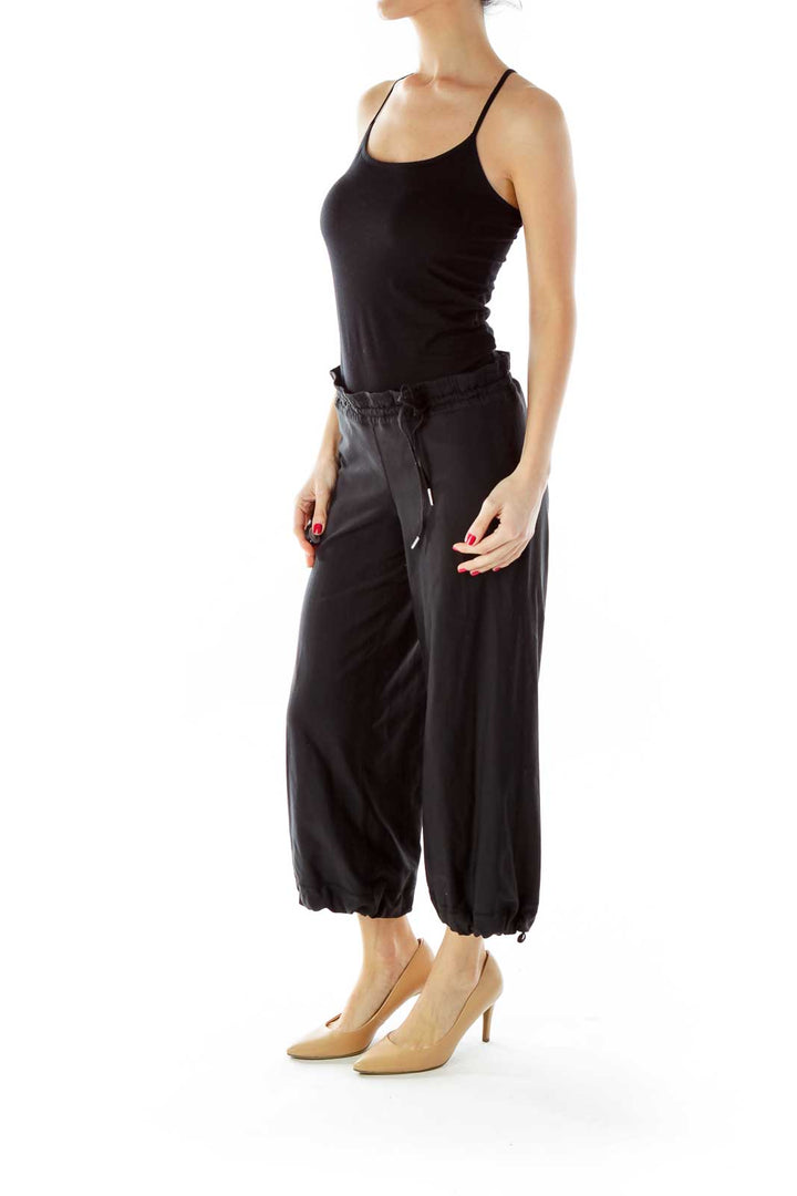 Black Drawstring Cropped Sports Pants