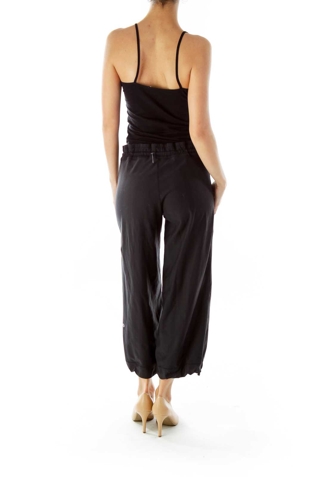 Black Drawstring Cropped Sports Pants