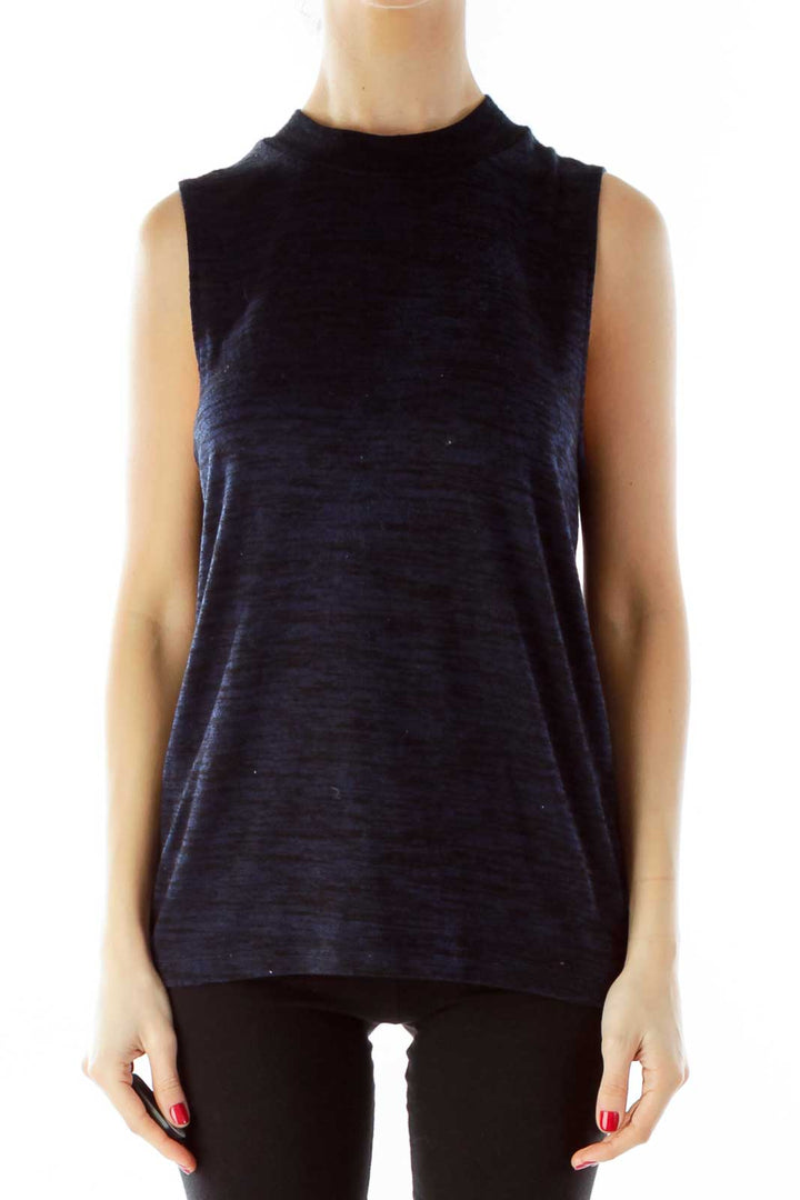 Navy Sleeveless Cut-Out Knit Top