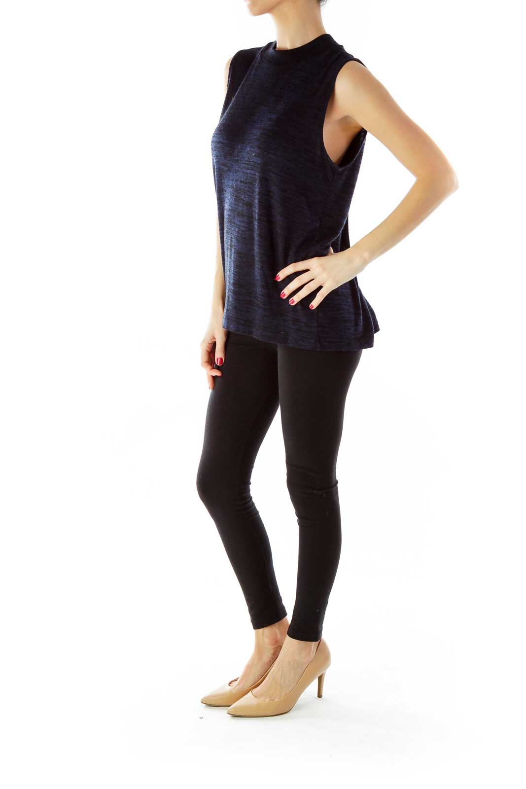 Navy Sleeveless Cut-Out Knit Top