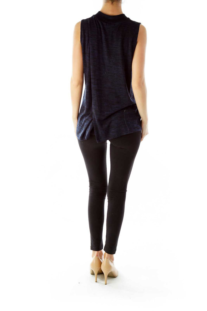 Navy Sleeveless Cut-Out Knit Top