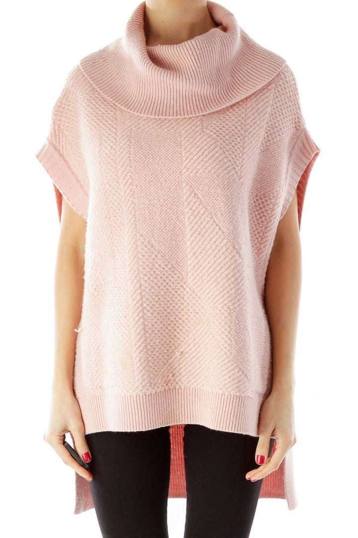 Pink Cowl-Neck Loose Sleeveless Knit Top