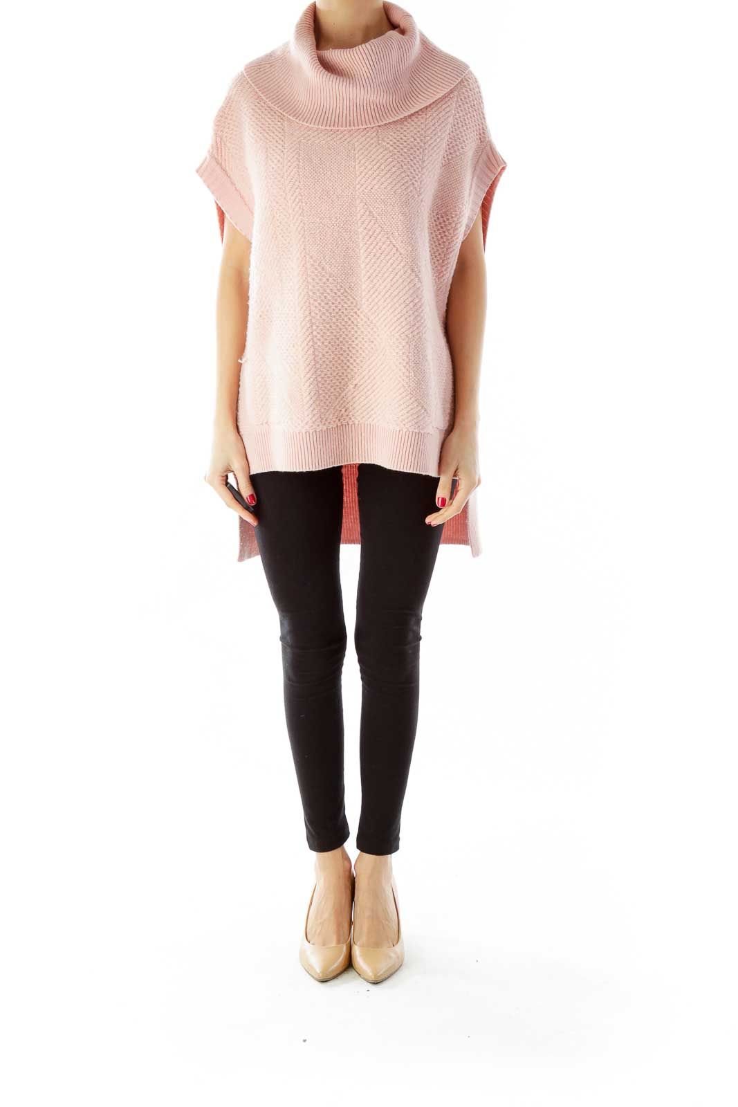 Pink Cowl-Neck Loose Sleeveless Knit Top