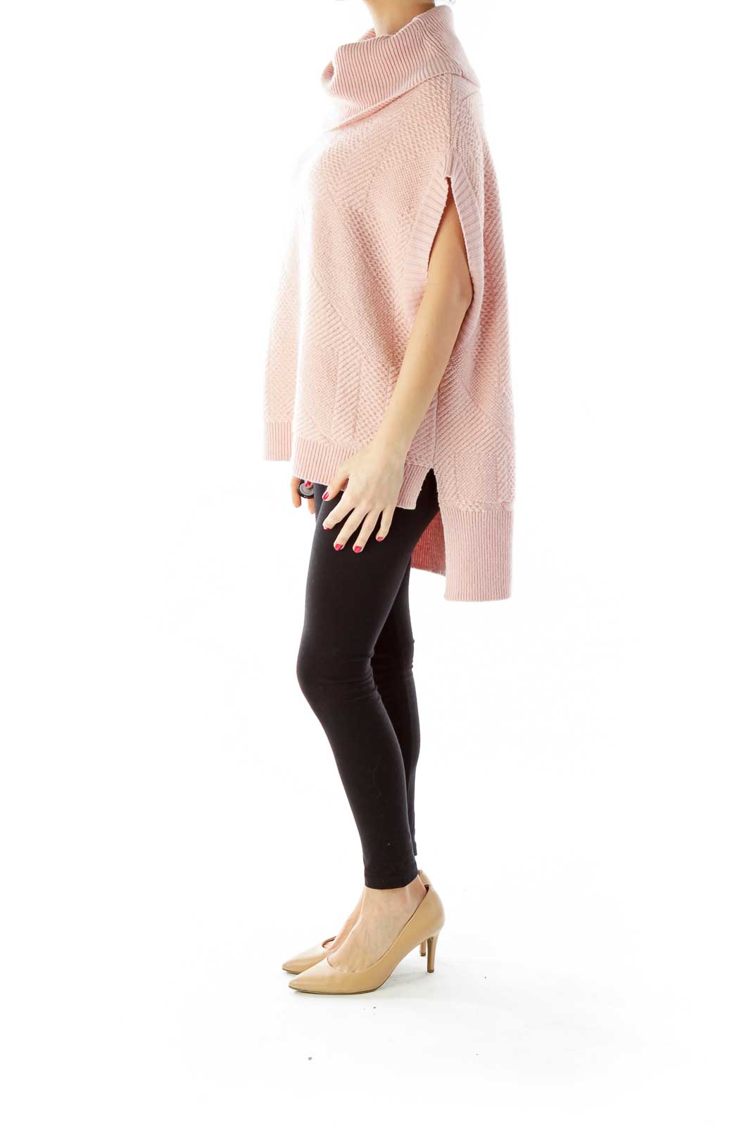 Pink Cowl-Neck Loose Sleeveless Knit Top