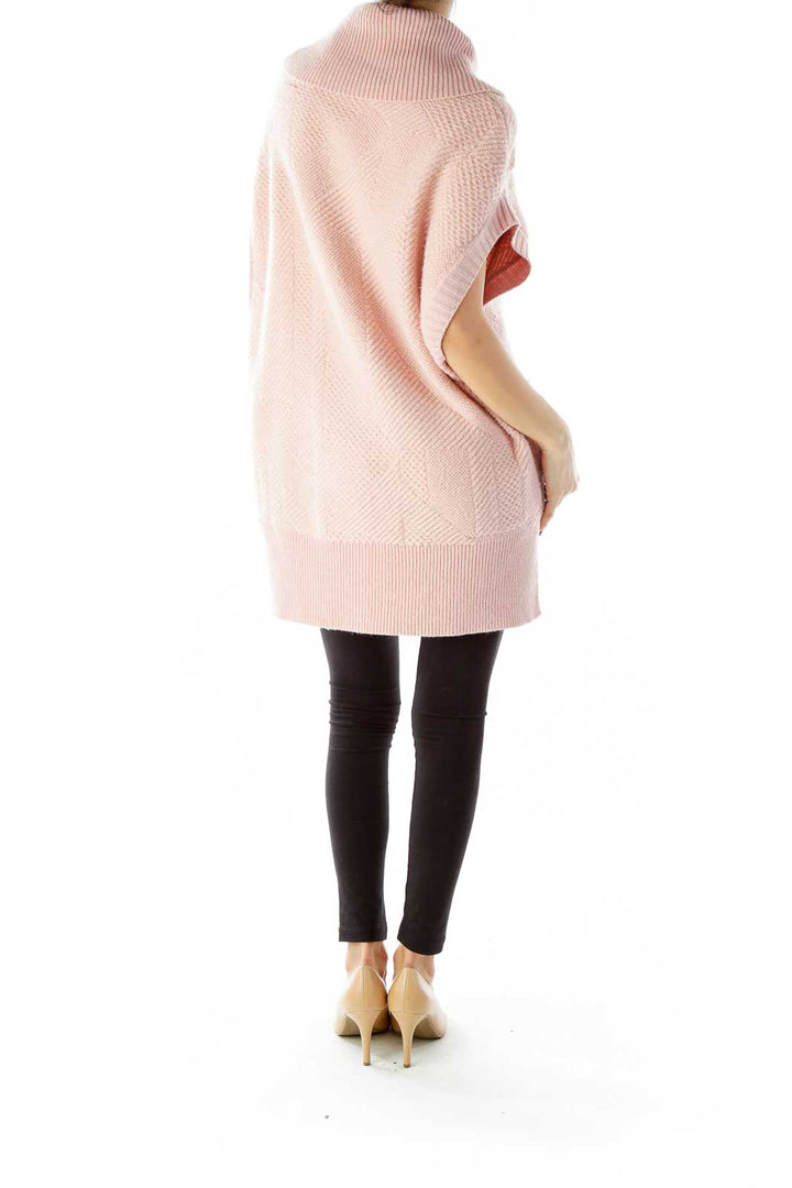 Pink Cowl-Neck Loose Sleeveless Knit Top