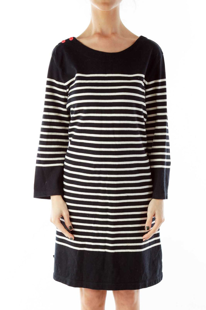 Striped Buttoned Long Sleeve Dress