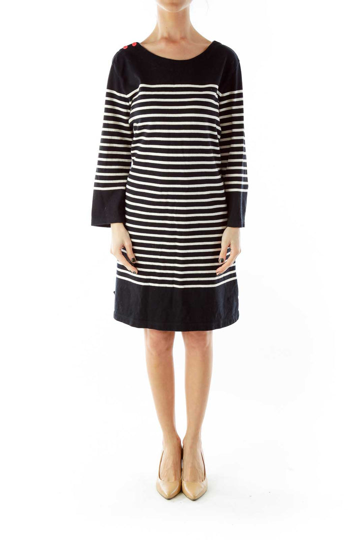 Striped Buttoned Long Sleeve Dress