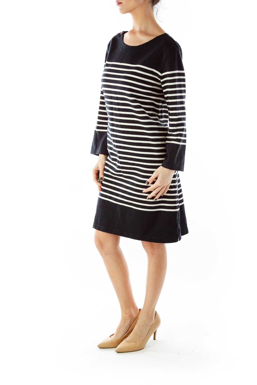 Striped Buttoned Long Sleeve Dress