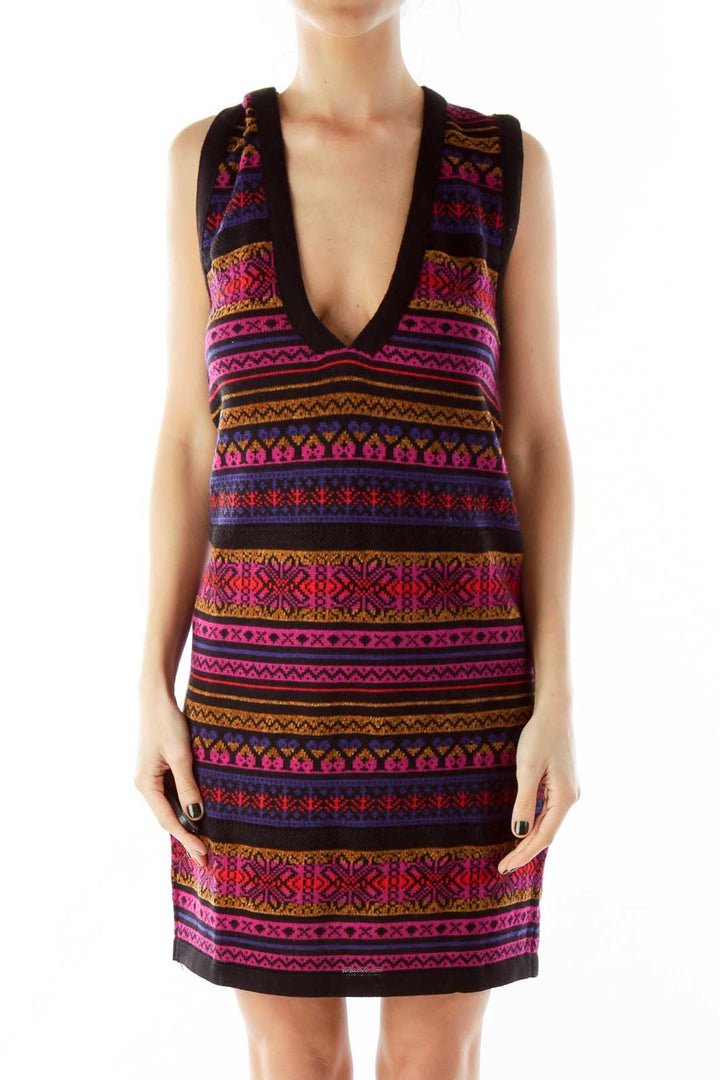 Stripe Print V-neck Dress