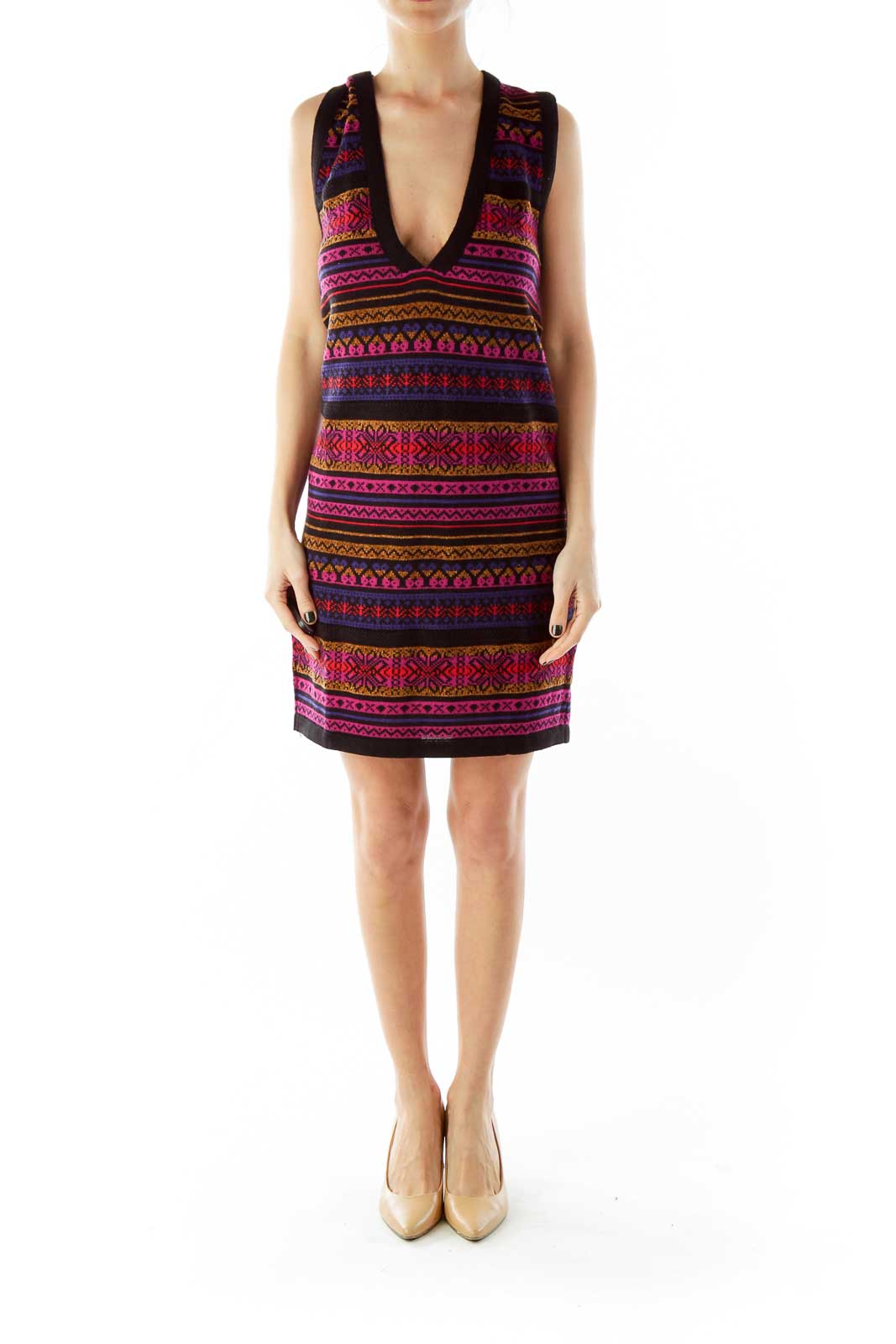 Stripe Print V-neck Dress