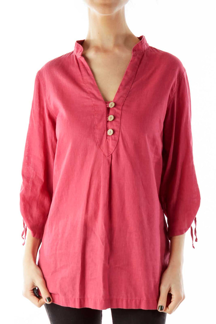 Pink Buttoned Woven Tunic