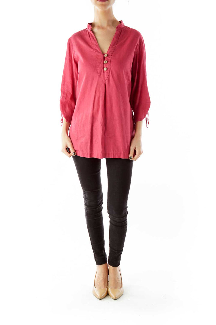 Pink Buttoned Woven Tunic