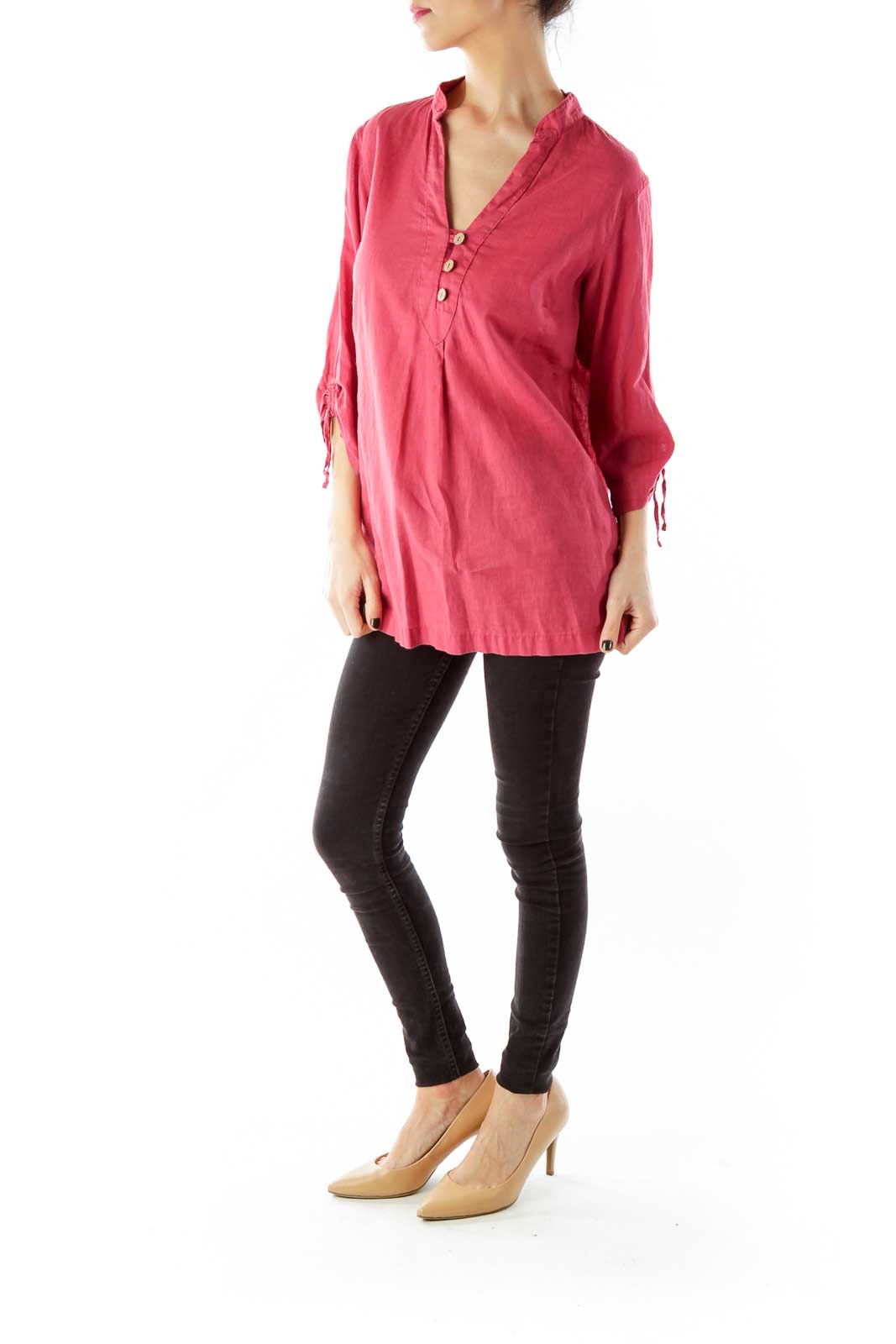 Pink Buttoned Woven Tunic