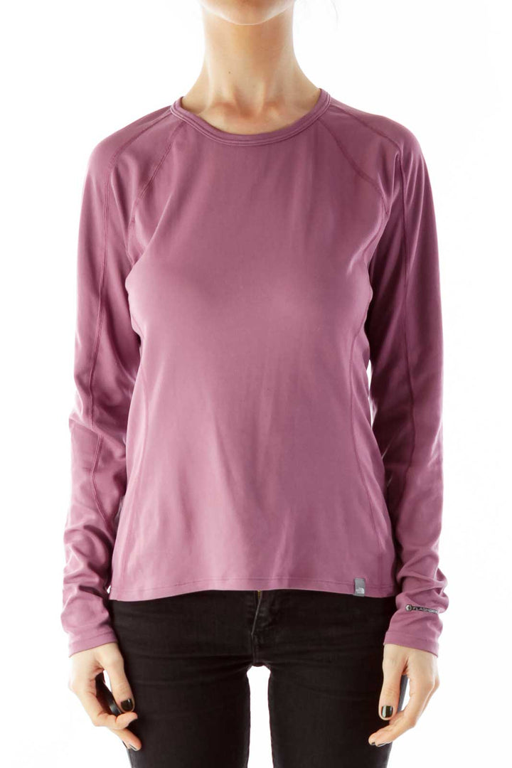 Purple Round Neck Elastic Athletic Top