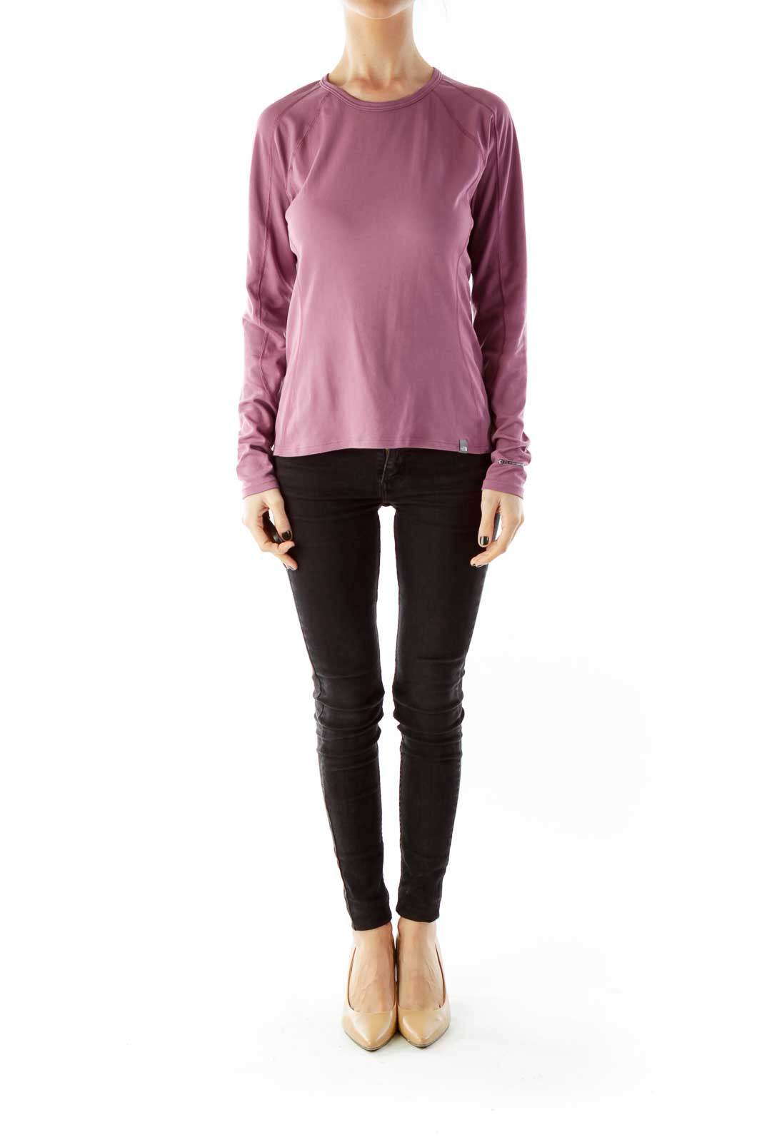 Purple Round Neck Elastic Athletic Top