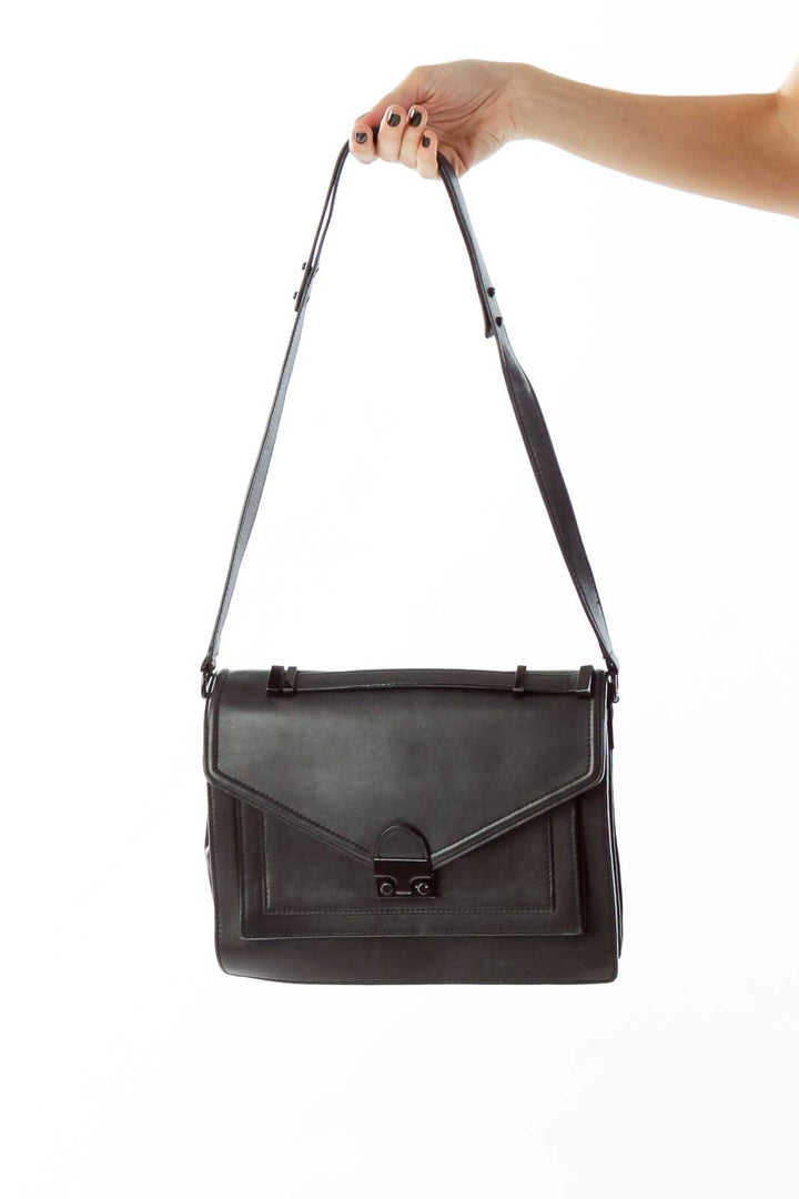 Black Belted Leather Messenger Bag