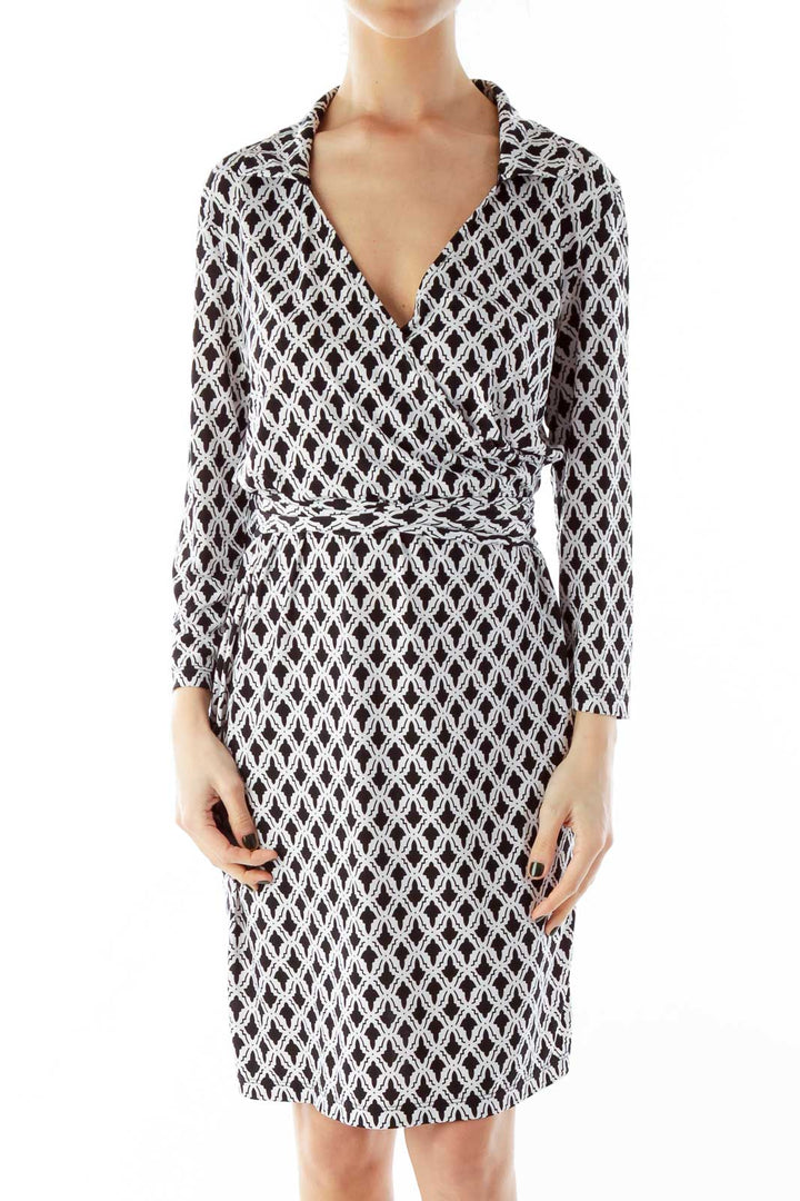 Black and White Wrap Print Dress