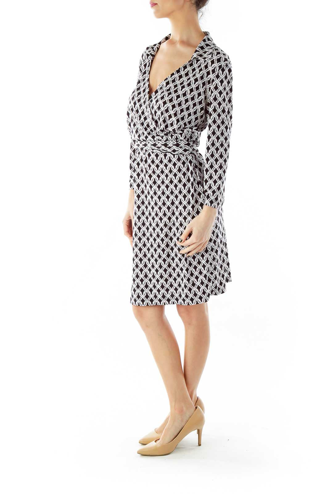 Black and White Wrap Print Dress