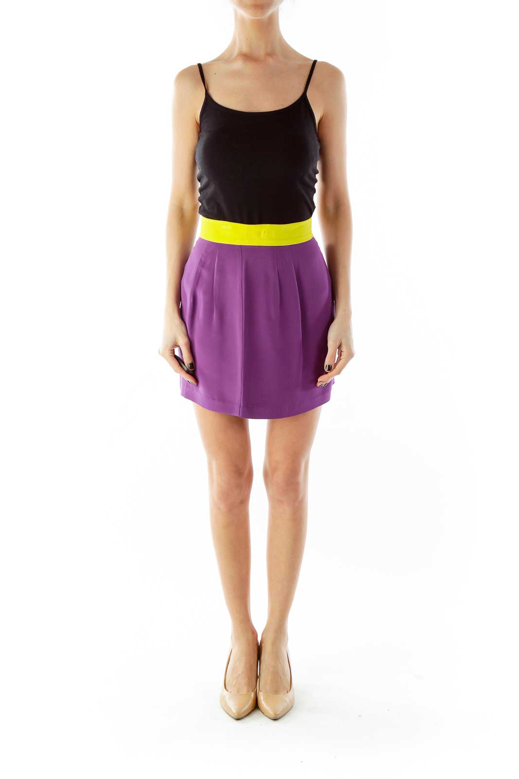 Purple Yellow Silk Mini Skirt